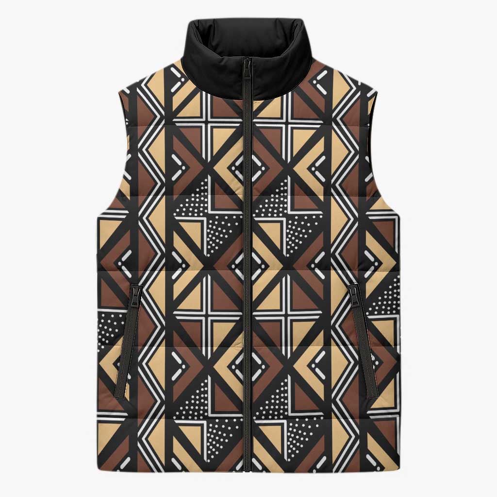 Mali Mud Cloth Legacy Pattern Sleeveless Puffer Jacket Ethnic Geometry Style