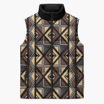 Mali Mud Cloth Legacy Pattern Sleeveless Puffer Jacket Ethnic Geometry Style