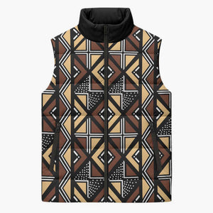 Mali Mud Cloth Legacy Pattern Sleeveless Puffer Jacket Ethnic Geometry Style