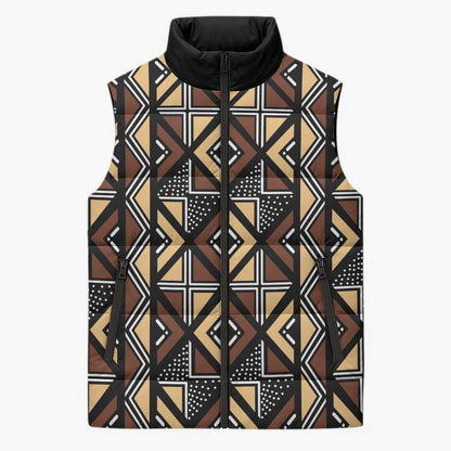 Mali Mud Cloth Legacy Pattern Sleeveless Puffer Jacket Ethnic Geometry Style