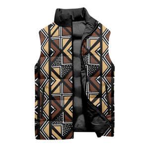 Mali Mud Cloth Legacy Pattern Sleeveless Puffer Jacket Ethnic Geometry Style