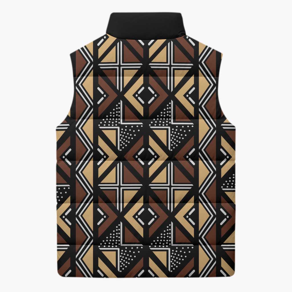Mali Mud Cloth Legacy Pattern Sleeveless Puffer Jacket Ethnic Geometry Style