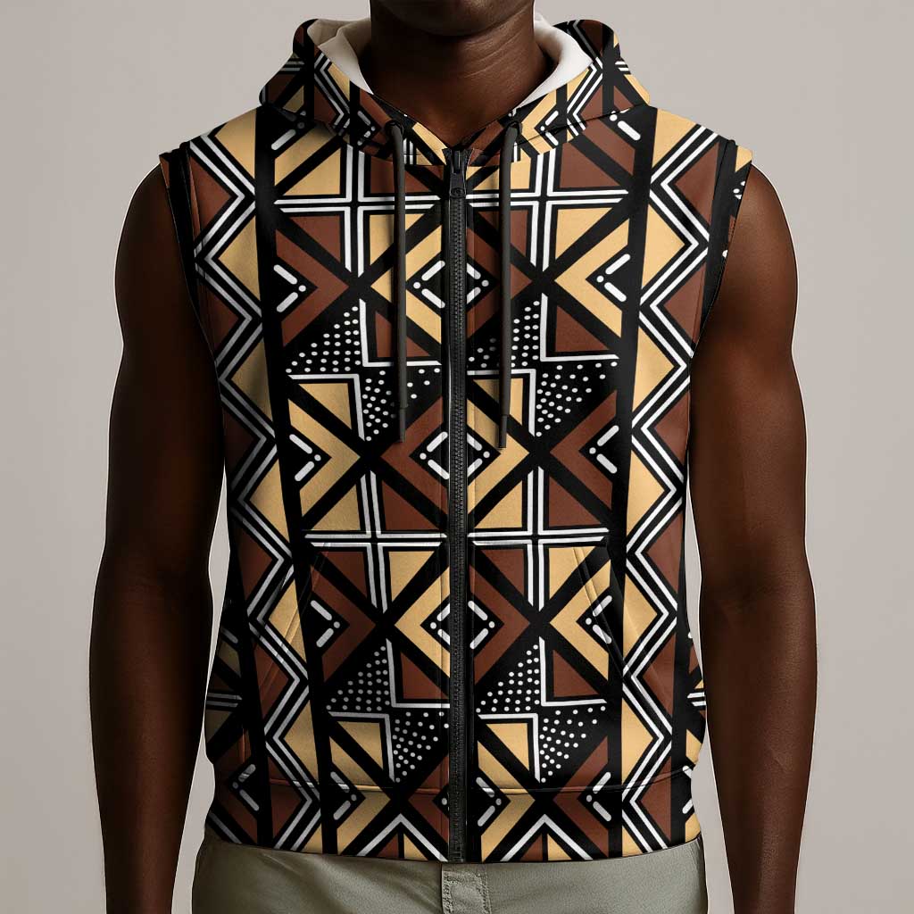 Mali Mud Cloth Legacy Sleeveless Zip Hoodie African Tribal Pattern - African Pride