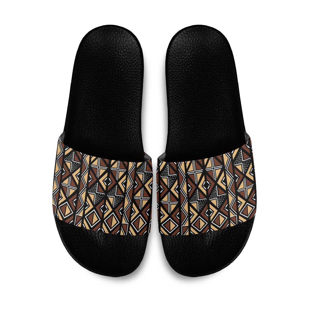 Mali Mud Cloth Legacy Pattern Slide Sandals Ethnic Geometry Style
