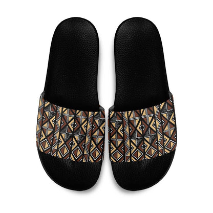 Mali Mud Cloth Legacy Pattern Slide Sandals Ethnic Geometry Style