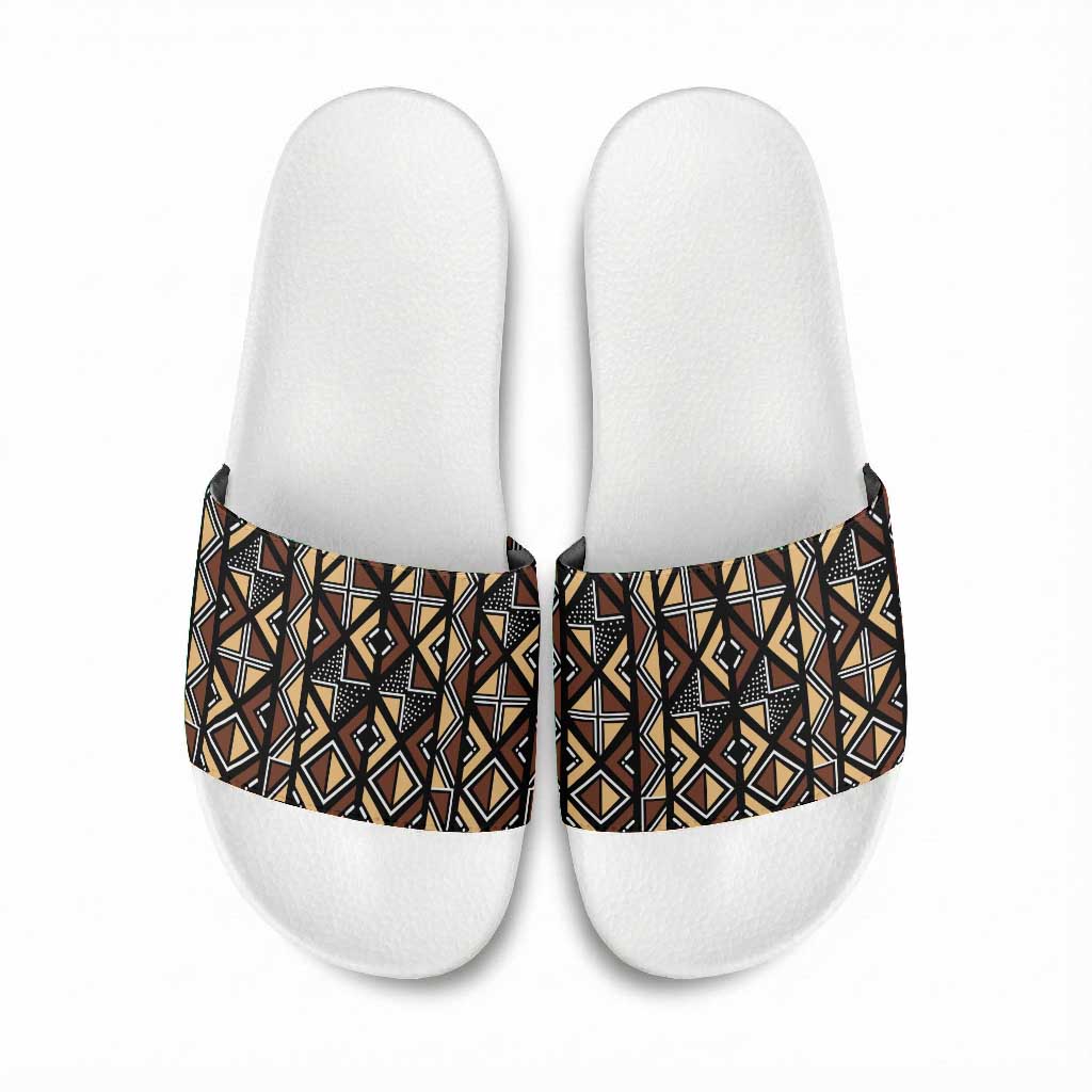 Mali Mud Cloth Legacy Pattern Slide Sandals Ethnic Geometry Style