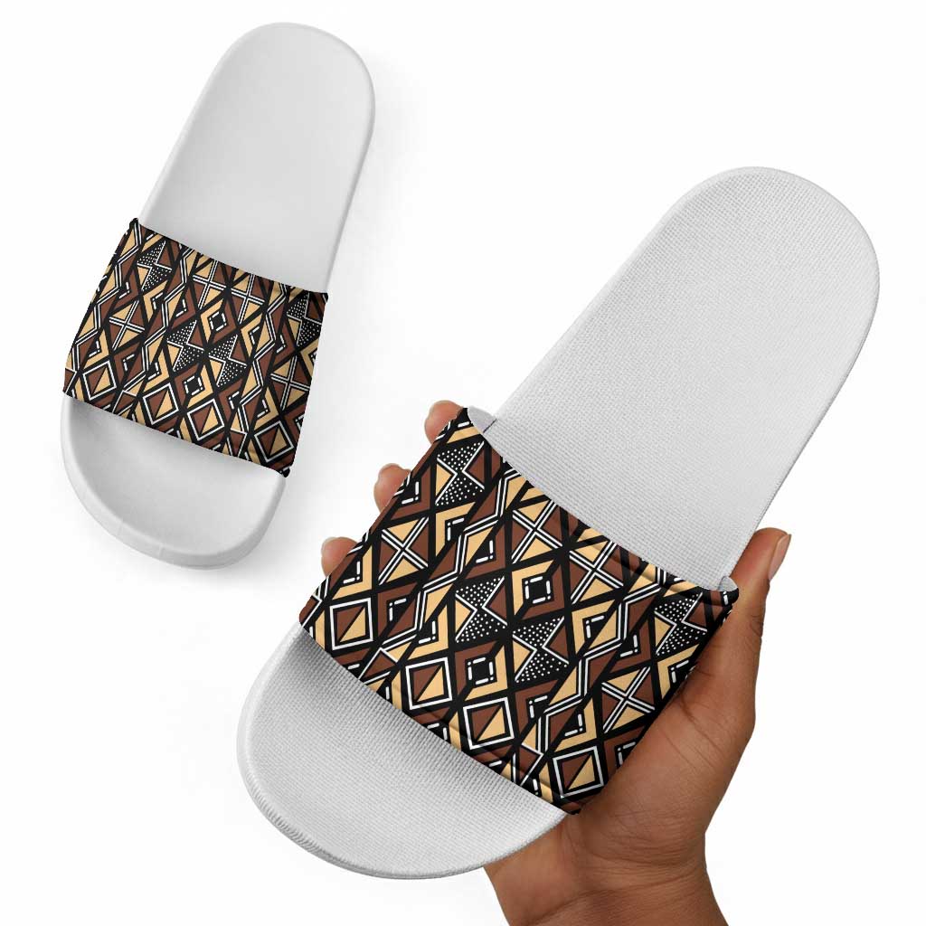 Mali Mud Cloth Legacy Pattern Slide Sandals Ethnic Geometry Style
