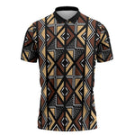 Mali Mud Cloth Legacy Pattern Zipper Polo Shirt Ethnic Geometry Style