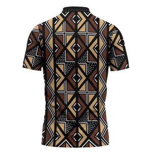 Mali Mud Cloth Legacy Pattern Zipper Polo Shirt Ethnic Geometry Style