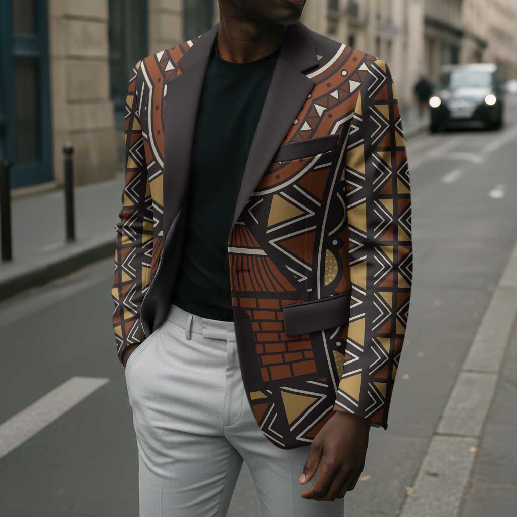 Mali Mud Cloth African Village Blazer Ethnic Geometry Style