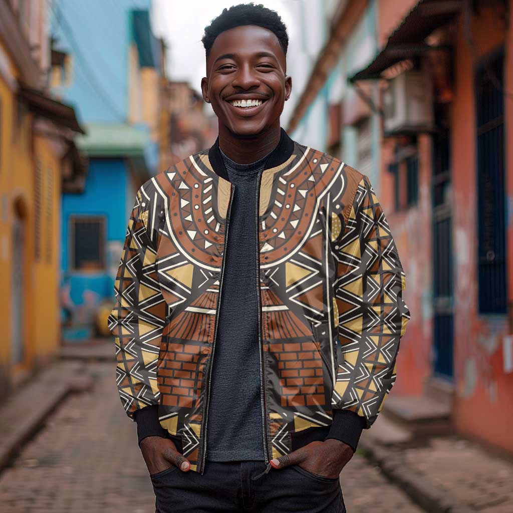 Mali Mud Cloth Village Legacy Bomber Jacket African Tribal Pattern - African Pride