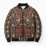 Mali Mud Cloth African Village Bomber Puffer Jacket Ethnic Geometry Style