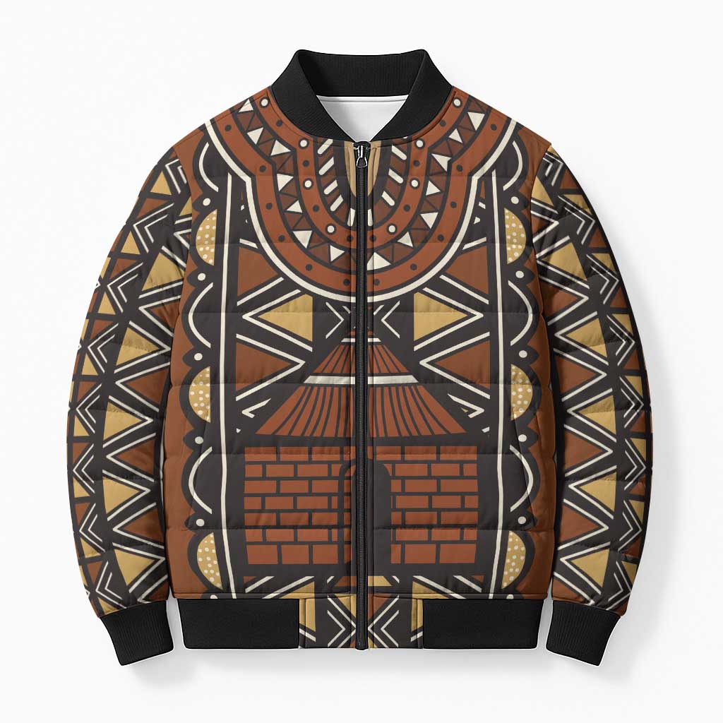 Mali Mud Cloth African Village Bomber Puffer Jacket Ethnic Geometry Style