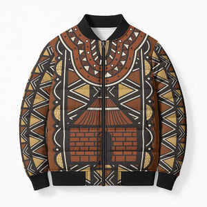 Mali Mud Cloth African Village Bomber Puffer Jacket Ethnic Geometry Style