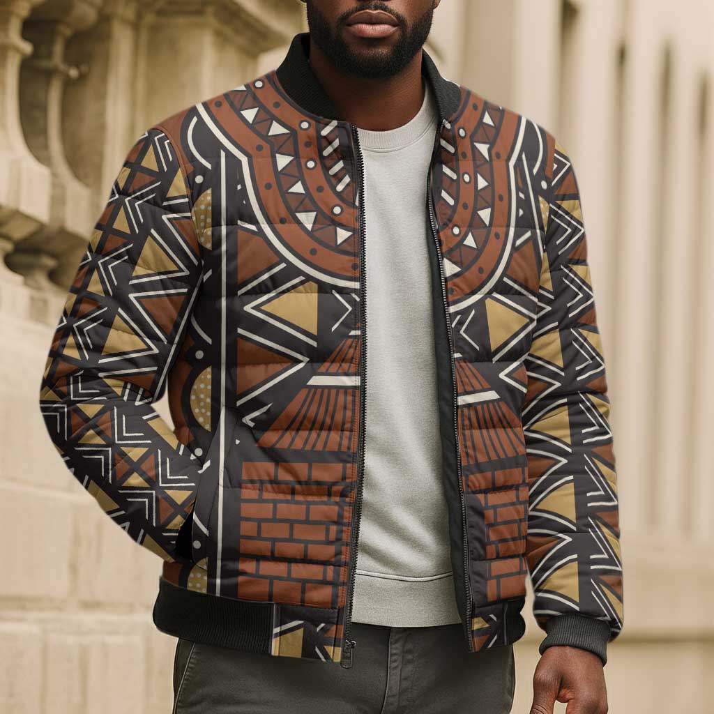 Mali Mud Cloth African Village Bomber Puffer Jacket Ethnic Geometry Style