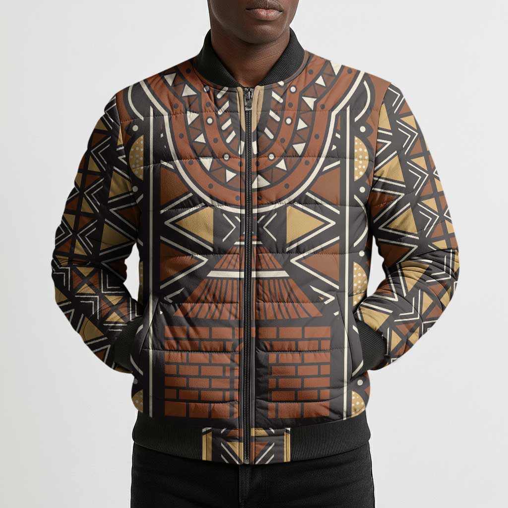 Mali Mud Cloth African Village Bomber Puffer Jacket Ethnic Geometry Style