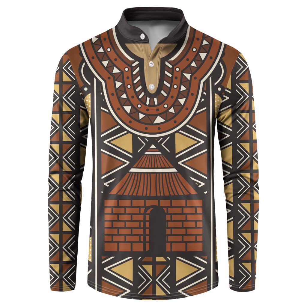 Mali Mud Cloth African Village Button Sweatshirt Ethnic Geometry Style