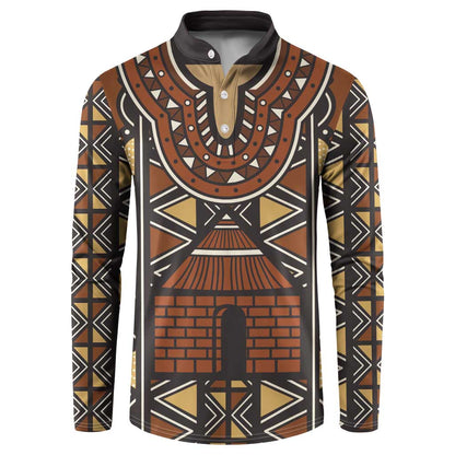 Mali Mud Cloth African Village Button Sweatshirt Ethnic Geometry Style