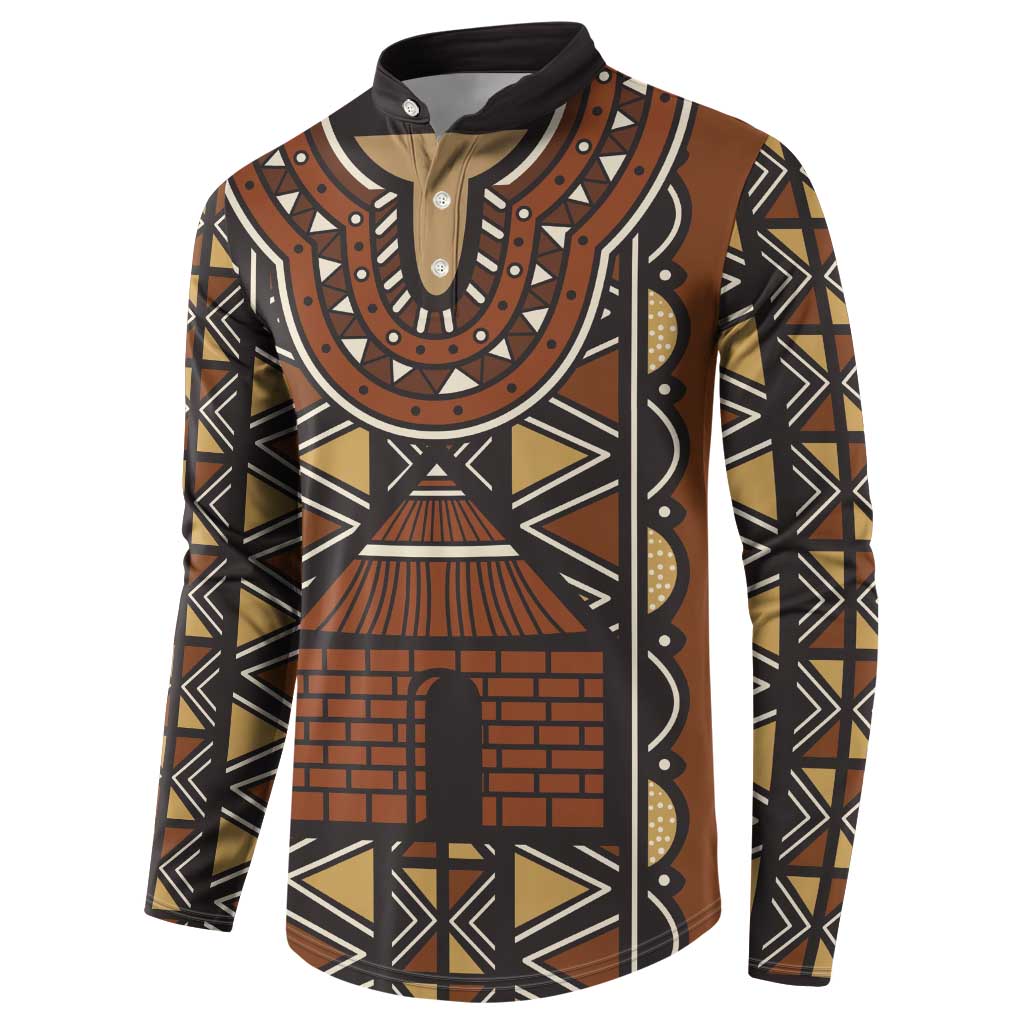 Mali Mud Cloth African Village Button Sweatshirt Ethnic Geometry Style