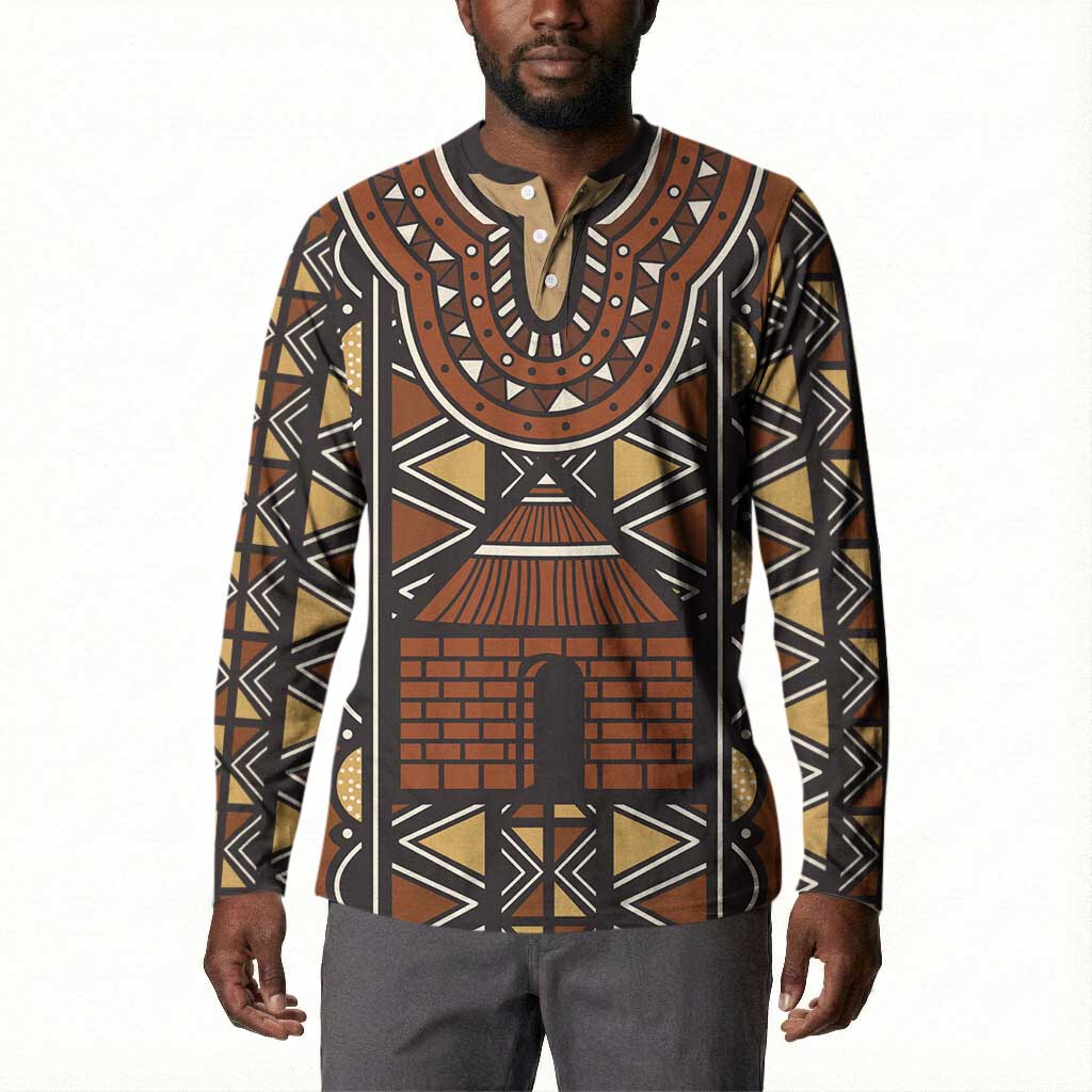 Mali Mud Cloth African Village Button Sweatshirt Ethnic Geometry Style