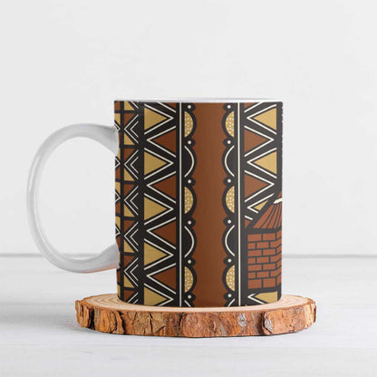 Mali Mud Cloth African Village Ceramic Mug Ethnic Geometry Style