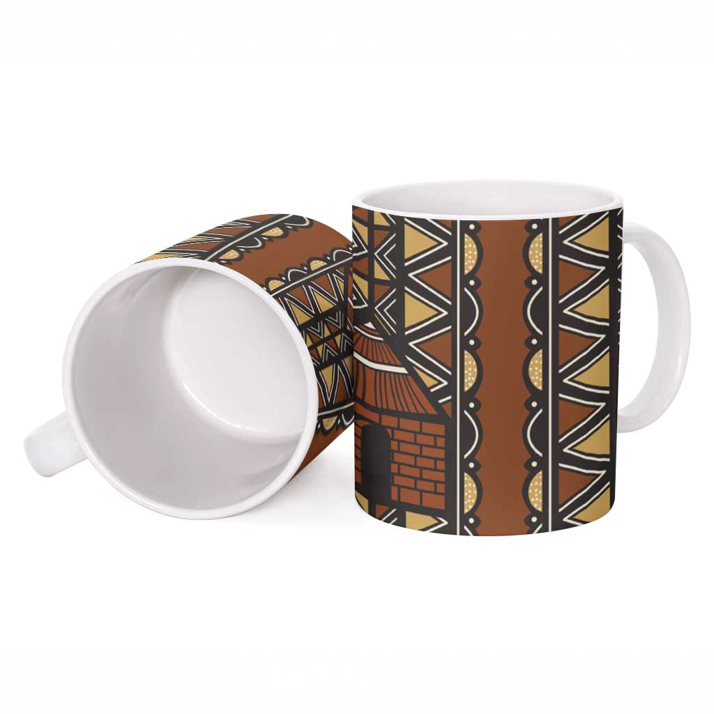 Mali Mud Cloth African Village Ceramic Mug Ethnic Geometry Style