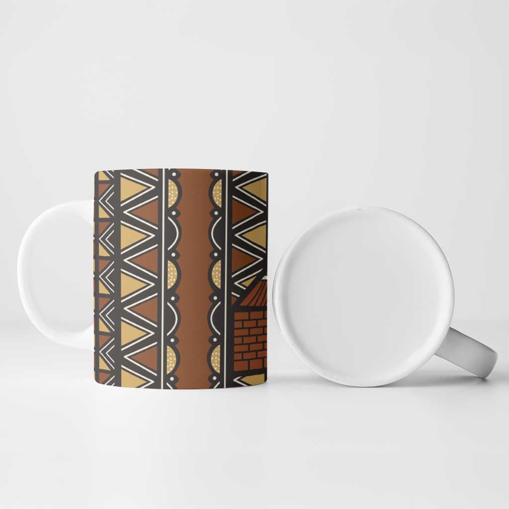 Mali Mud Cloth African Village Ceramic Mug Ethnic Geometry Style
