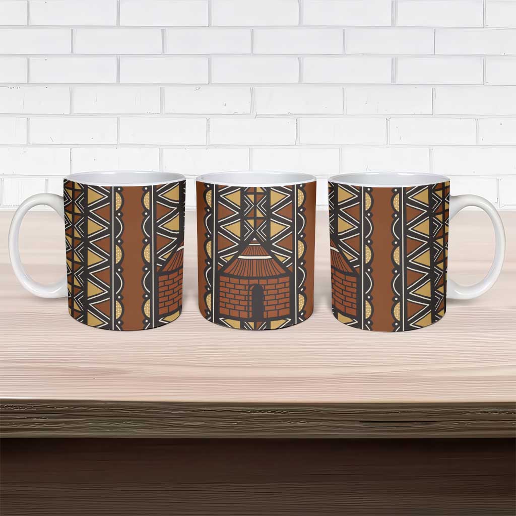 Mali Mud Cloth African Village Ceramic Mug Ethnic Geometry Style