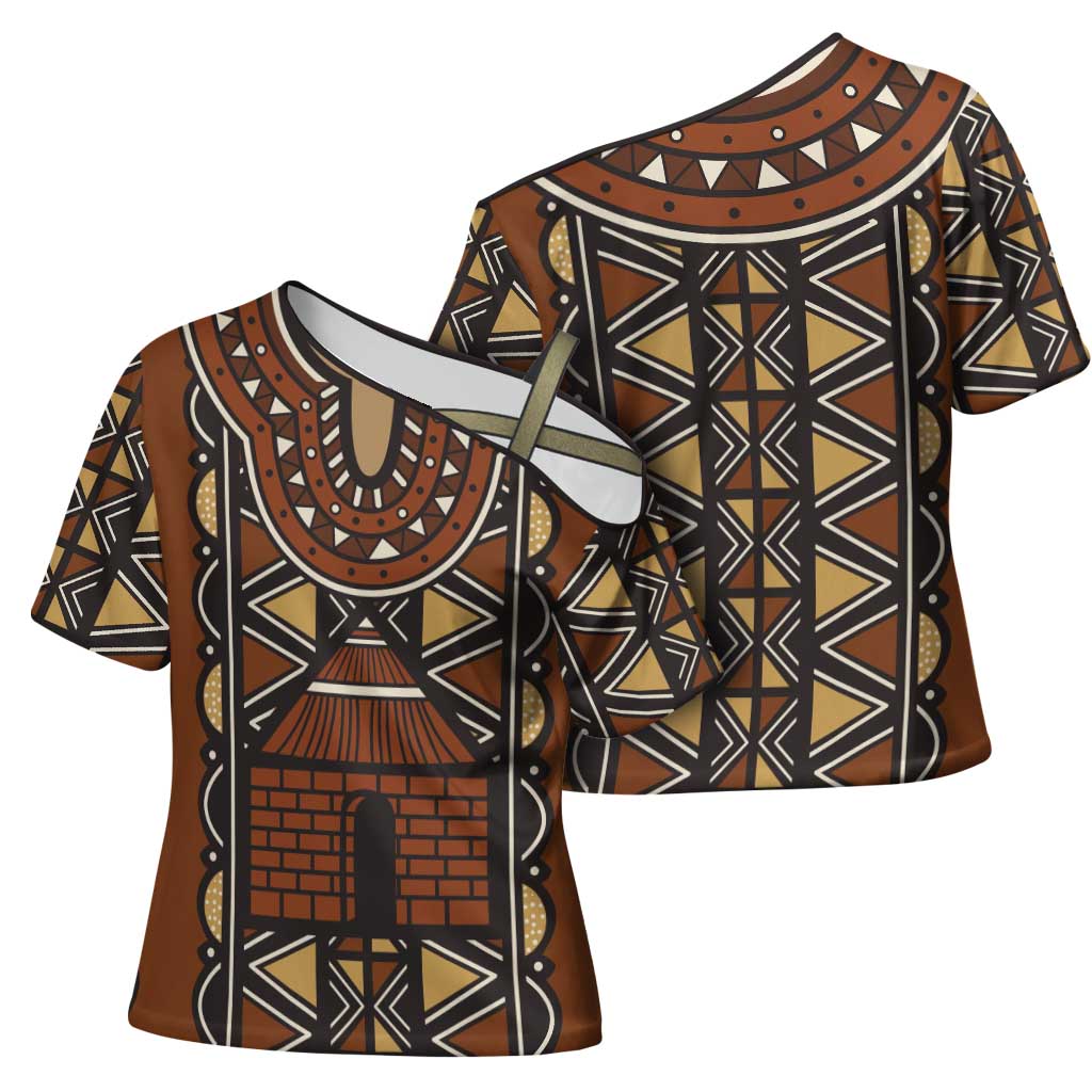 Mali Mud Cloth African Village Cross Shoulder Shirt Ethnic Geometry Style