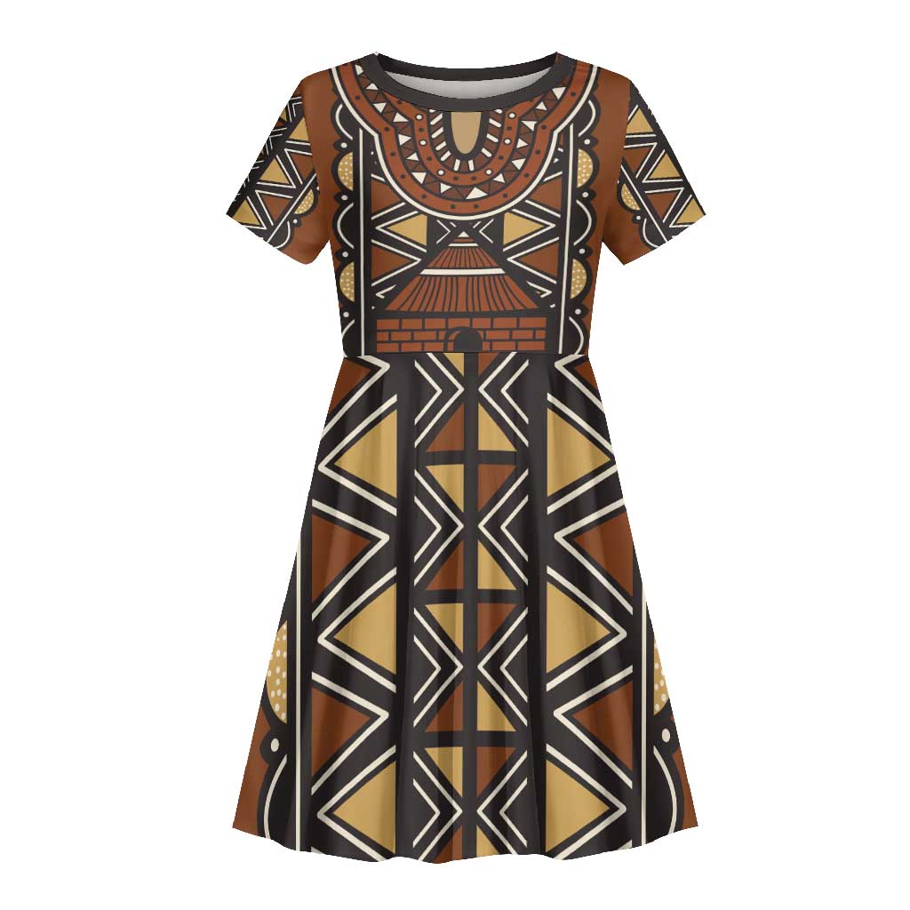 Mali Mud Cloth Village Legacy Kid Short Sleeve Dress African Tribal Pattern - African Pride