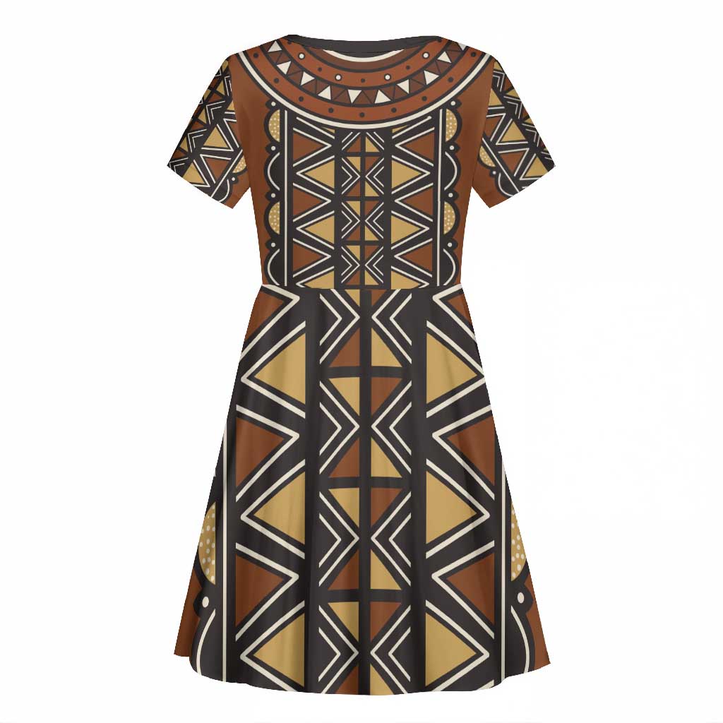 Mali Mud Cloth Village Legacy Kid Short Sleeve Dress African Tribal Pattern - African Pride