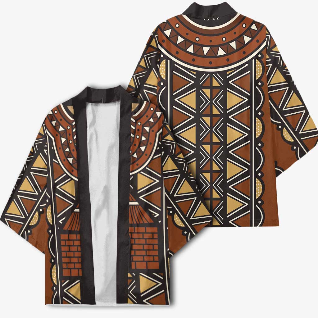 Mali Mud Cloth African Village Kimono Ethnic Geometry Style