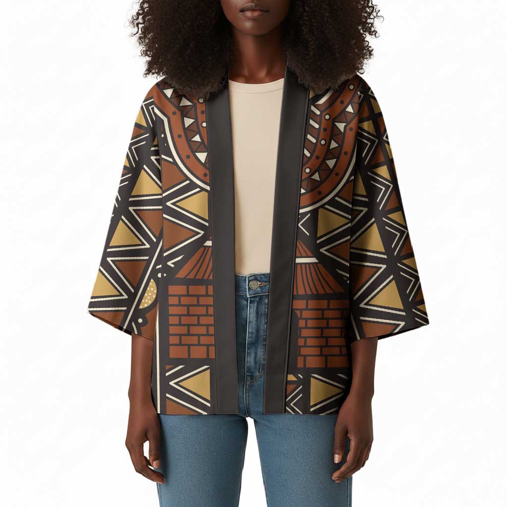 Mali Mud Cloth African Village Kimono Ethnic Geometry Style