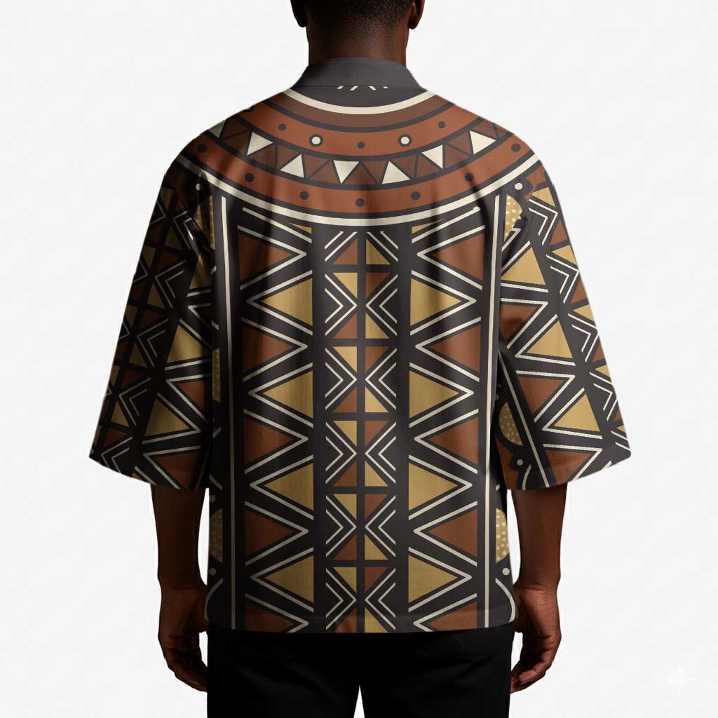 Mali Mud Cloth African Village Kimono Ethnic Geometry Style