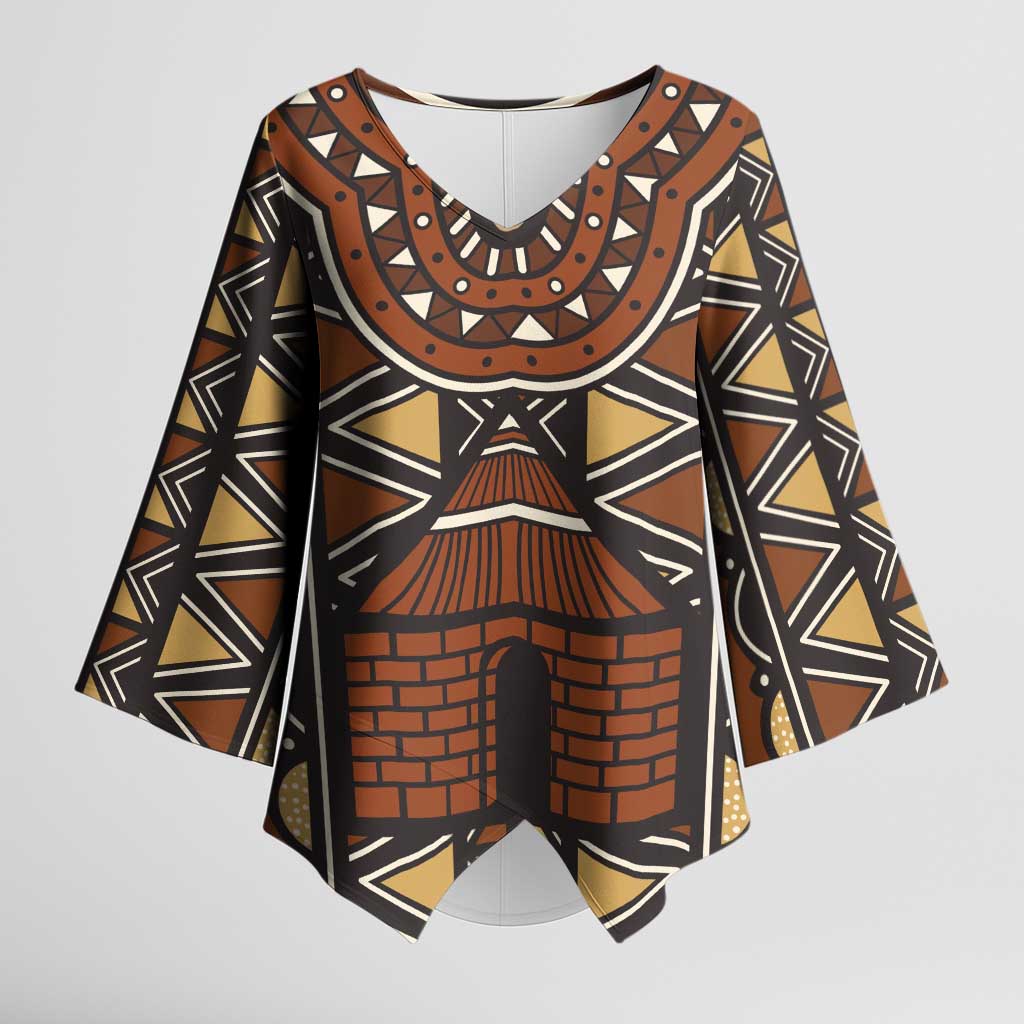 Mali Mud Cloth African Village Kimono Sleeve Blouse Ethnic Geometry Style