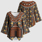 Mali Mud Cloth African Village Kimono Sleeve Blouse Ethnic Geometry Style