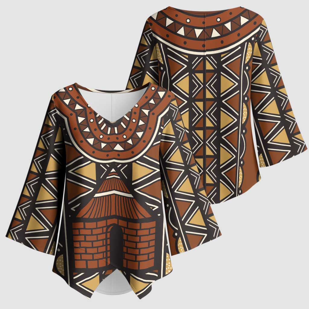 Mali Mud Cloth African Village Kimono Sleeve Blouse Ethnic Geometry Style