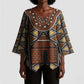 Mali Mud Cloth African Village Kimono Sleeve Blouse Ethnic Geometry Style