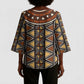 Mali Mud Cloth African Village Kimono Sleeve Blouse Ethnic Geometry Style
