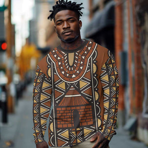 Mali Mud Cloth Village Legacy Long Sleeve Shirt African Tribal Pattern - African Pride