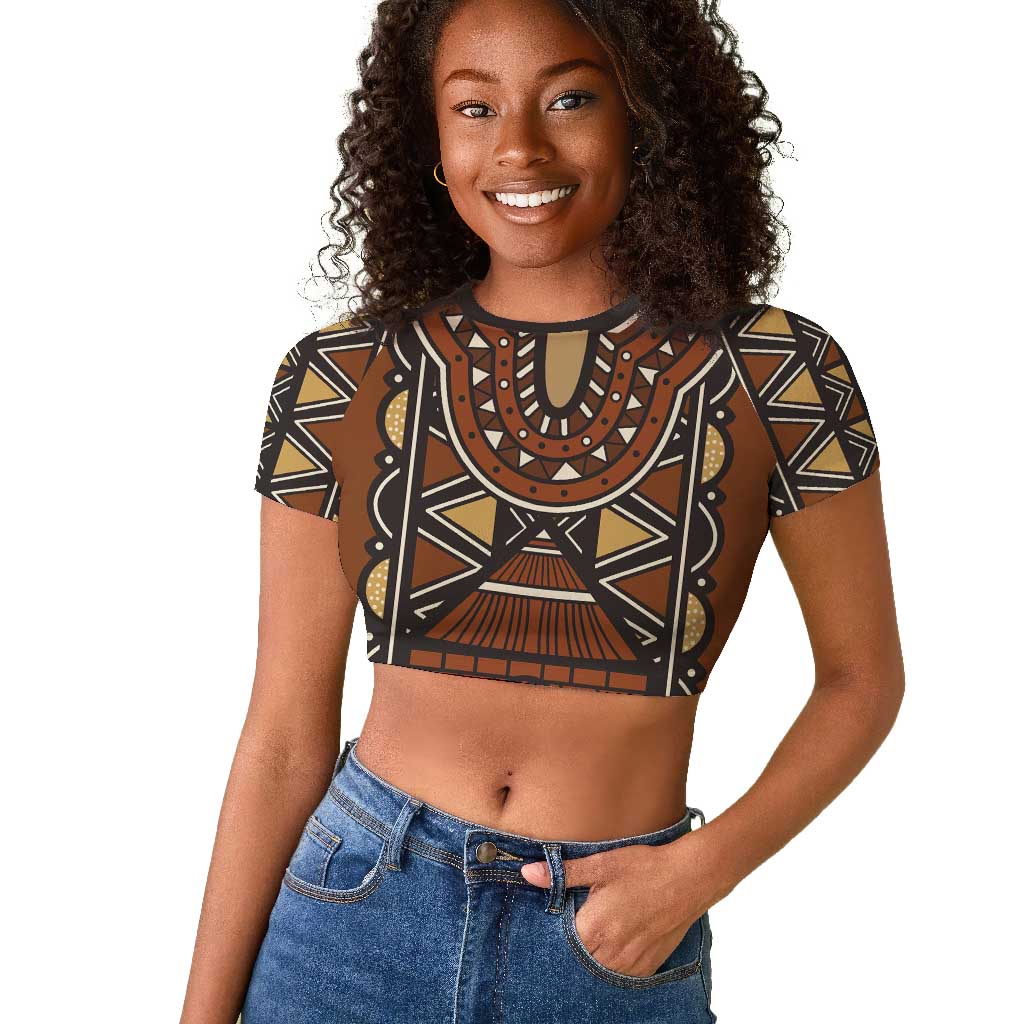 Mali Mud Cloth Village Legacy Raglan Cropped T shirt African Tribal Pattern - African Pride