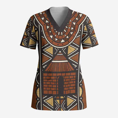 Mali Mud Cloth Village Legacy Scrub Top African Tribal Pattern - African Pride