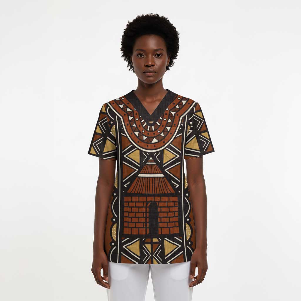 Mali Mud Cloth Village Legacy Scrub Top African Tribal Pattern - African Pride