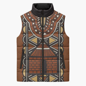 Mali Mud Cloth African Village Sleeveless Puffer Jacket Ethnic Geometry Style