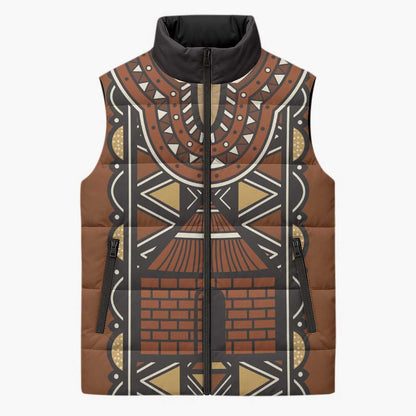 Mali Mud Cloth African Village Sleeveless Puffer Jacket Ethnic Geometry Style