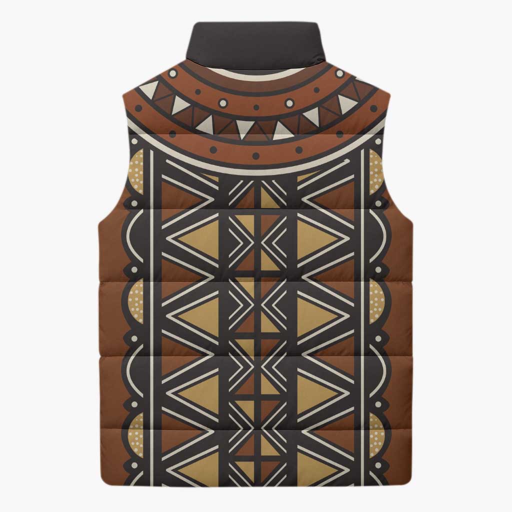 Mali Mud Cloth African Village Sleeveless Puffer Jacket Ethnic Geometry Style