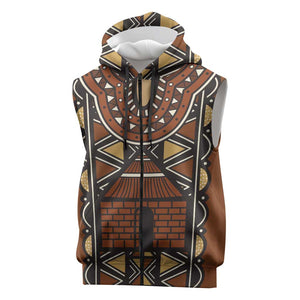 Mali Mud Cloth Village Legacy Sleeveless Zip Hoodie African Tribal Pattern - African Pride