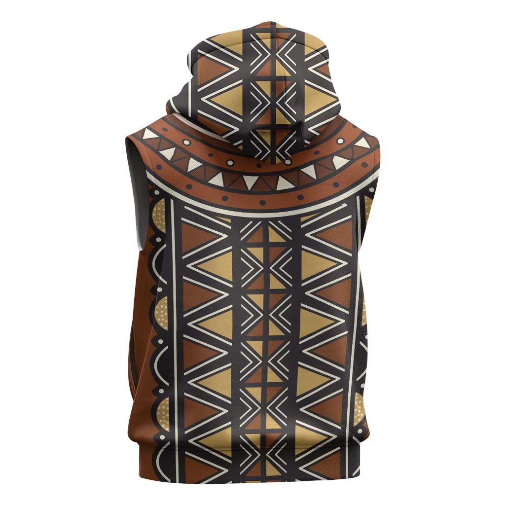 Mali Mud Cloth Village Legacy Sleeveless Zip Hoodie African Tribal Pattern - African Pride