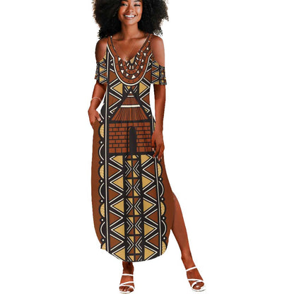 Mali Mud Cloth Village Legacy Summer Maxi Dress African Tribal Pattern - African Pride