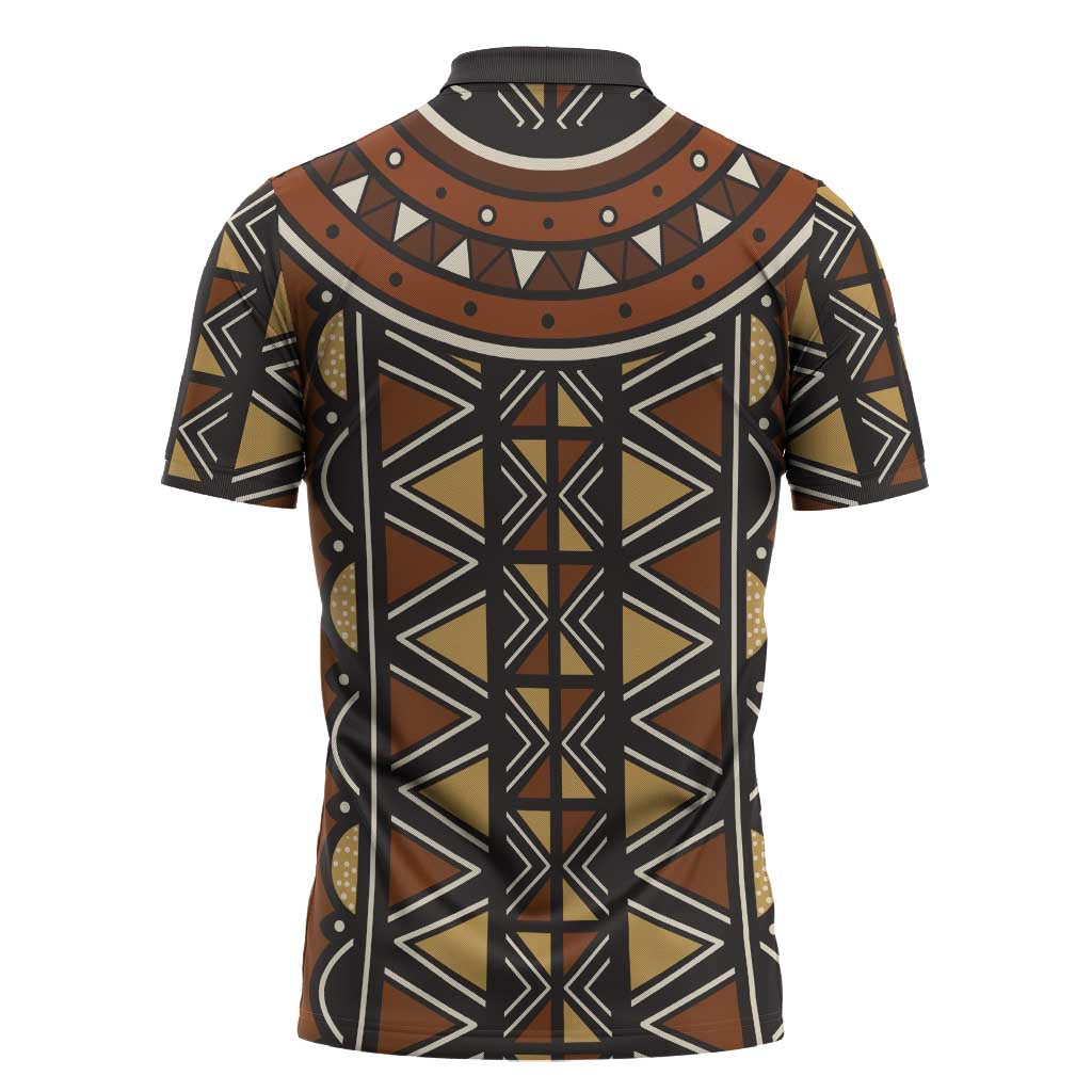 Mali Mud Cloth African Village Zipper Polo Shirt Ethnic Geometry Style